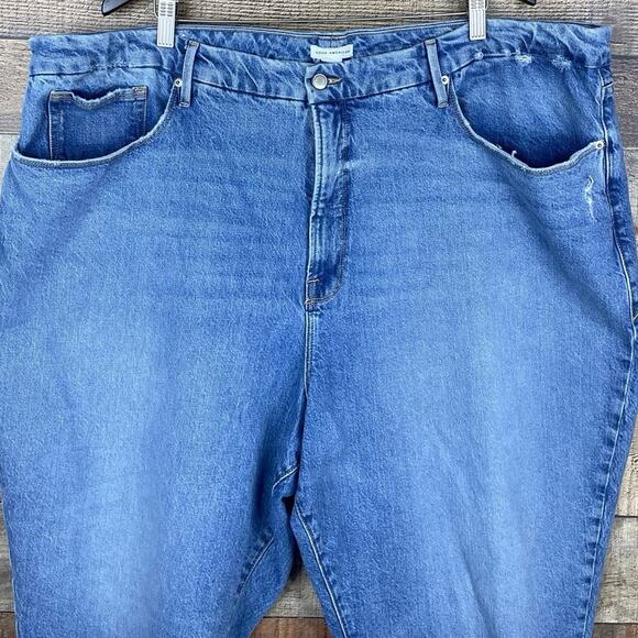 Good American Good Girlfriend High Waist Broke Jeans Crop Distressed Blue SZ 24 - Picture 2 of 9